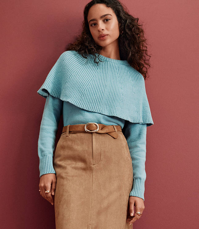 Petite Ribbed Cape Sweater