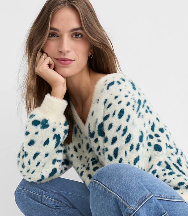 Spotted Ribtrim Relaxed V-Neck Sweater