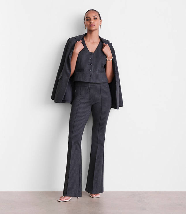 Petite LOFT Versa Ponte Pocket Vest in Pinstripe