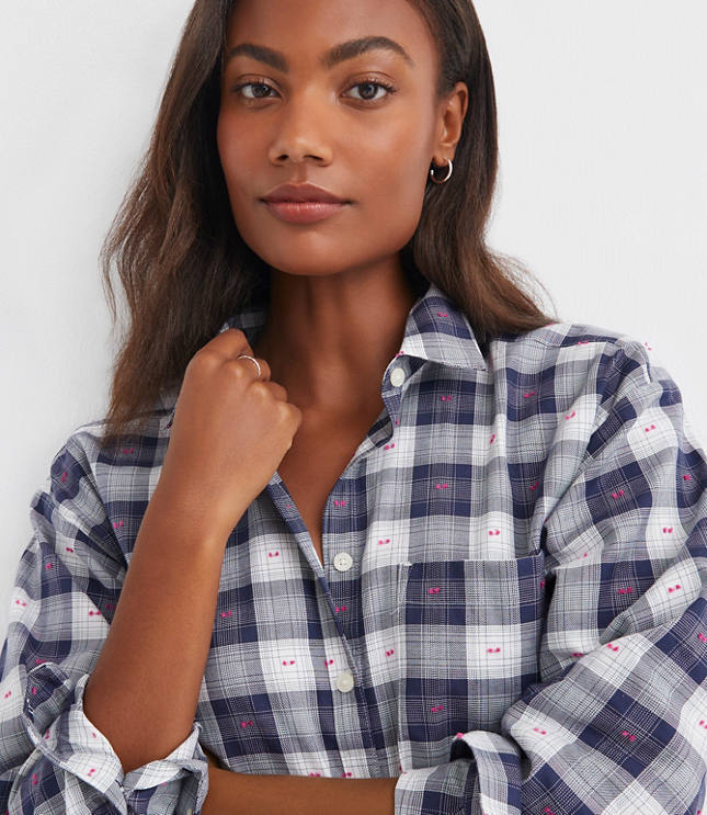 Petite Clip Plaid Everyday Oversized Pocket Shirt