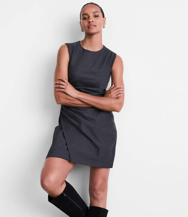 Petite LOFT Versa Ruched Ponte Mini Dress in Pinstripe