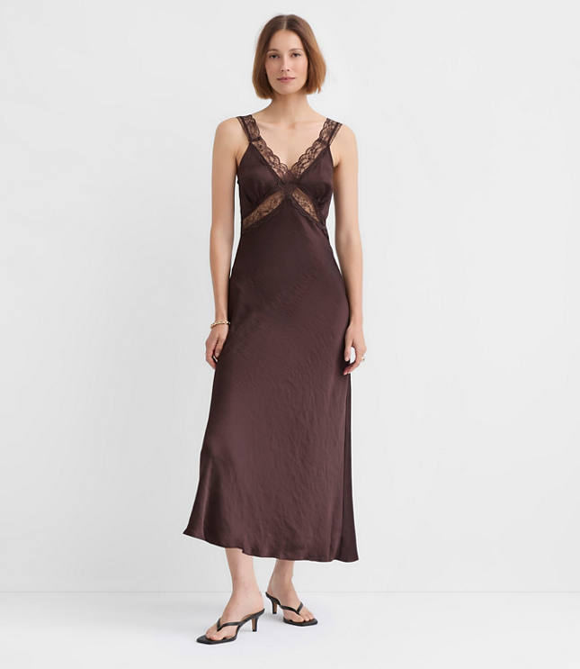 Petite Lace Trim Satin Midi Slip Dress