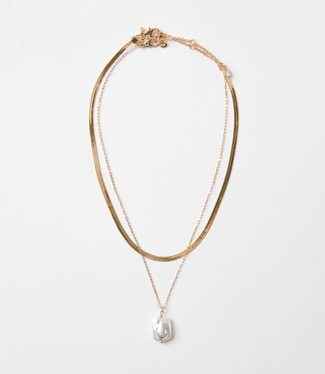 Pearlized Layered Chain Link Necklace Set