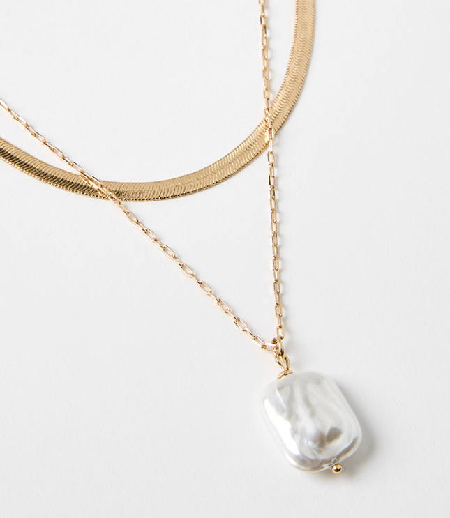 Pearlized Layered Chain Link Necklace Set