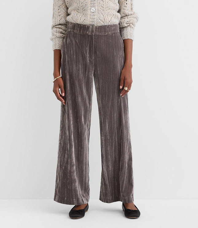 Clean Wide Leg Pants in Pleated Velvet