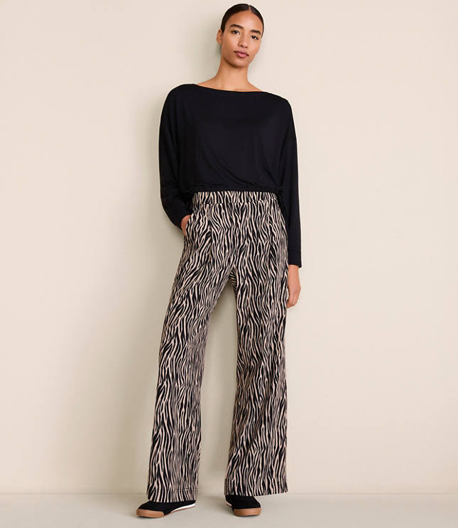 Lou & Grey Zebra Print Wanderweave Wide Leg Trouser Pants