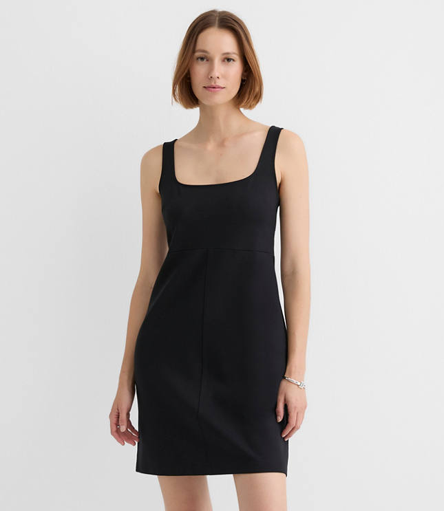Petite Topstitched Ponte Square Neck Dress