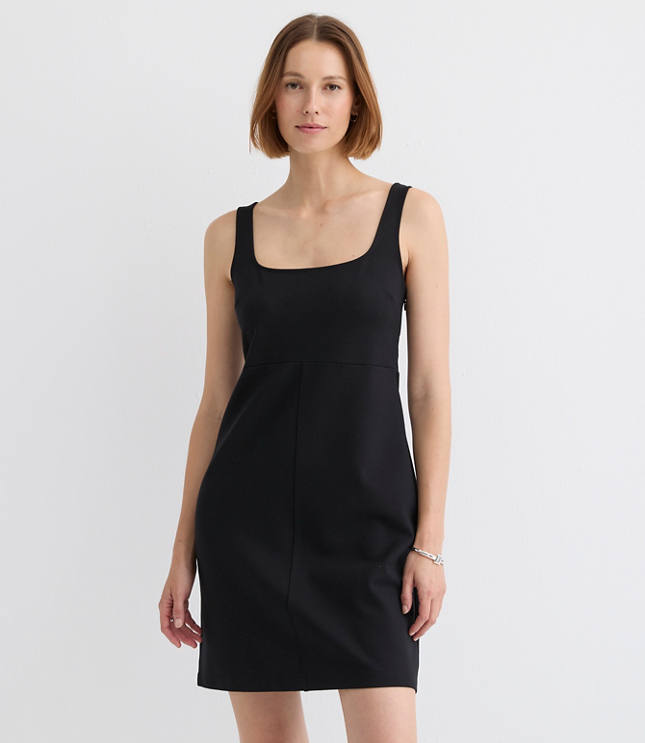 Petite Topstitched Ponte Square Neck Dress