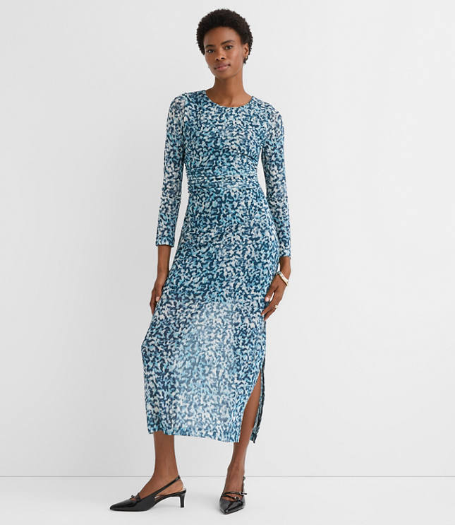 Geo Mesh Ruched Midi Dress