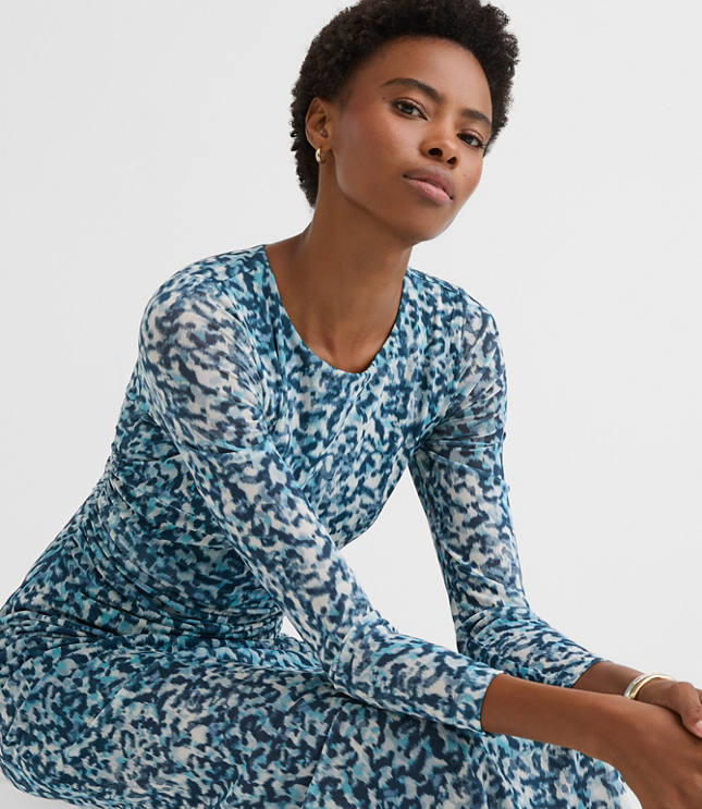 Geo Mesh Ruched Midi Dress