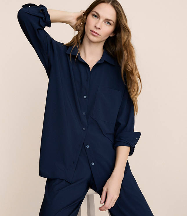 Lou & Grey Seersucker Wanderweave Oversized Pocket Shirt