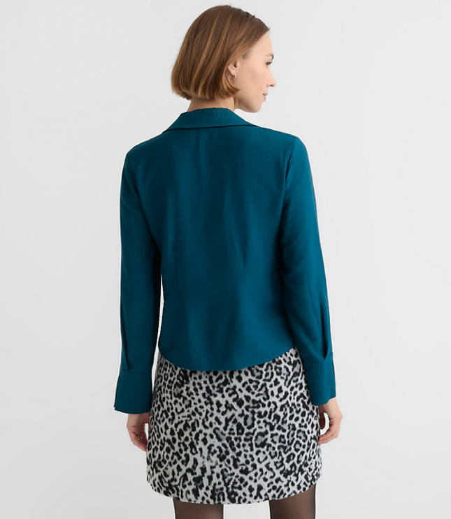 Slit Cuff Tie Neck Blouse