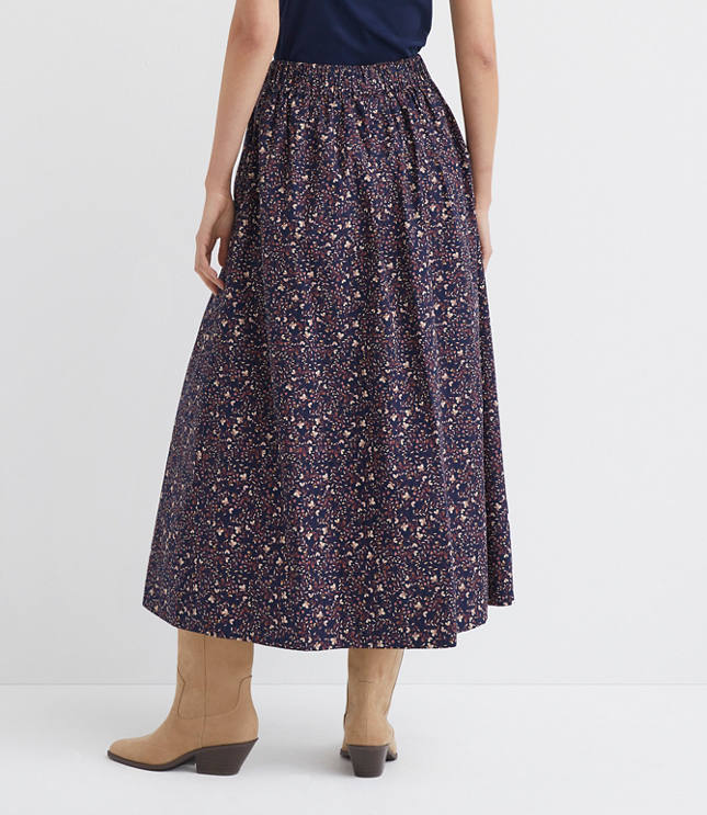 Floral Poplin Button Midi Pocket Skirt