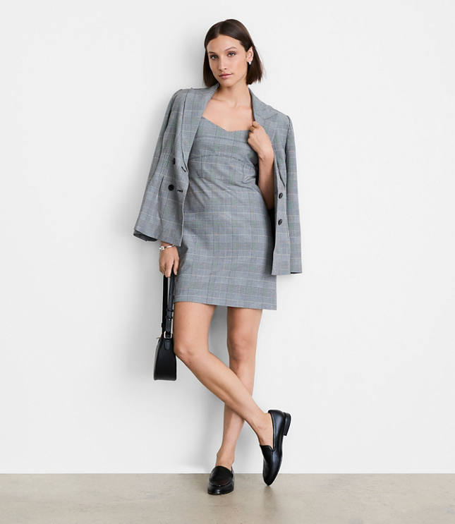 Petite LOFT Versa Seasonless Stretch Strappy Mini Dress in Plaid