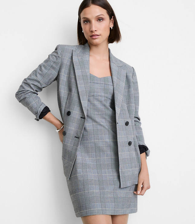 Petite LOFT Versa Seasonless Stretch Strappy Mini Dress in Plaid