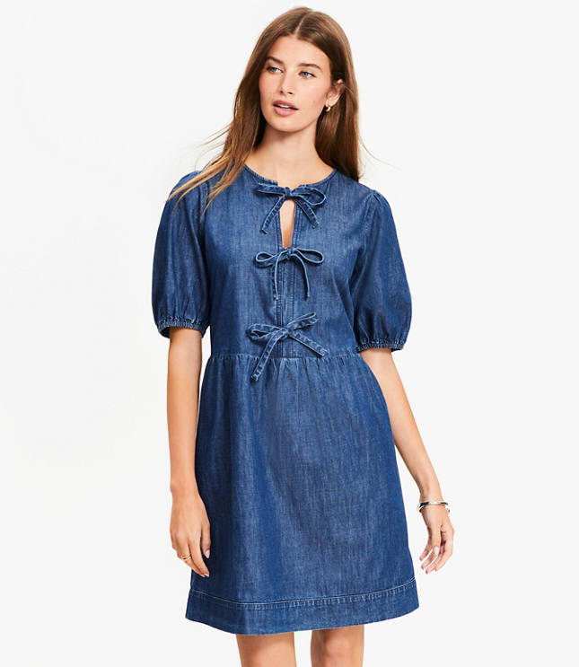 Chambray Bow Mini Pocket Dress