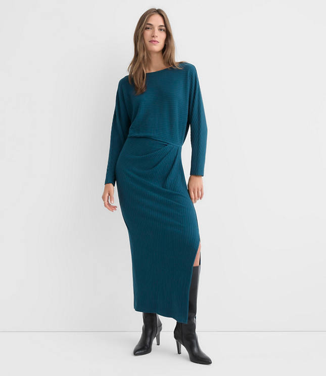 Brushed Ottoman Side Pleated Midi Dress