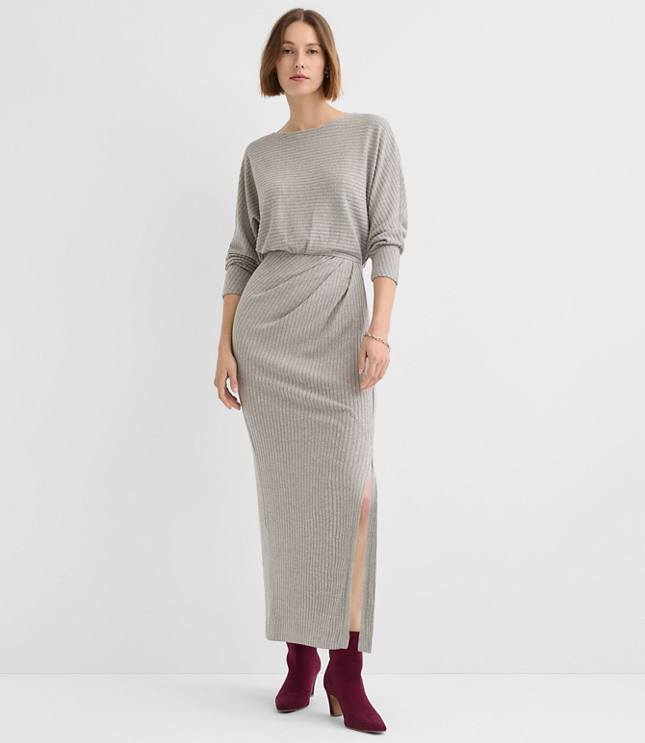 Brushed Ottoman Side Pleated Midi Dress