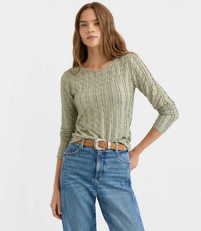 Textured Long Sleeve Crew Neck Tee
