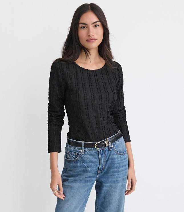 Textured Long Sleeve Crew Neck Tee
