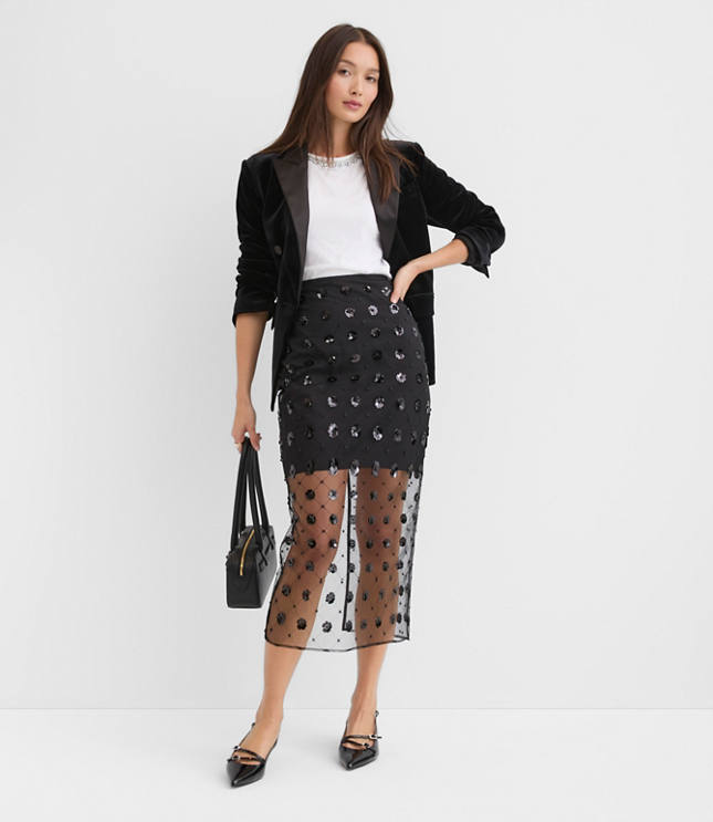 Floral Sequin Overlay Midi Skirt