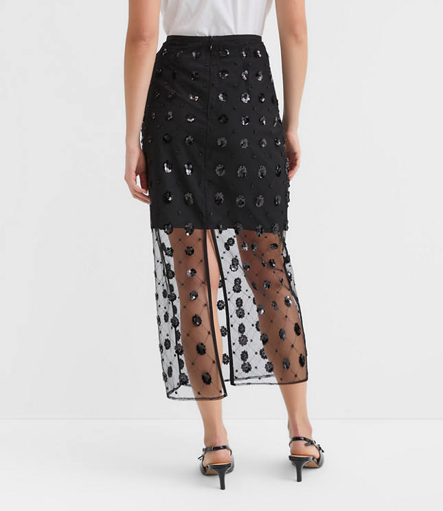 Floral Sequin Overlay Midi Skirt