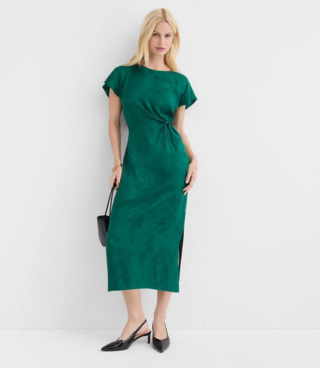 Floral Twist Flutter Sleeve Flare Dress