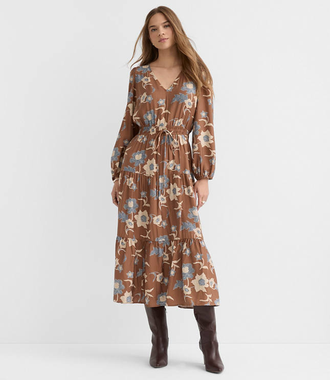 Floral Smocked Tie Waist Midi Dress