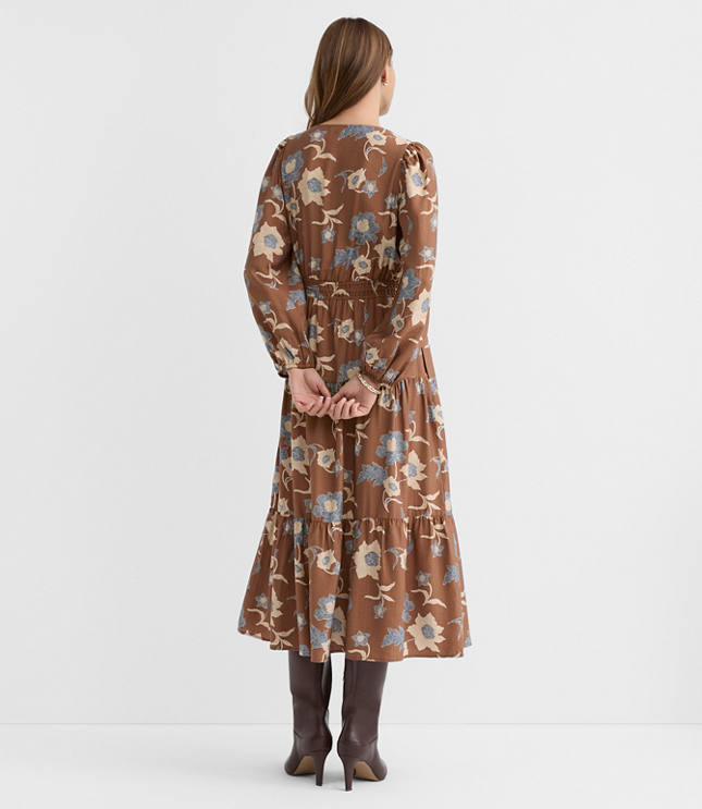 Floral Smocked Tie Waist Midi Dress