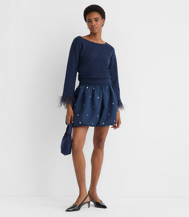 Jeweled Ruched Bubble Mini Skirt