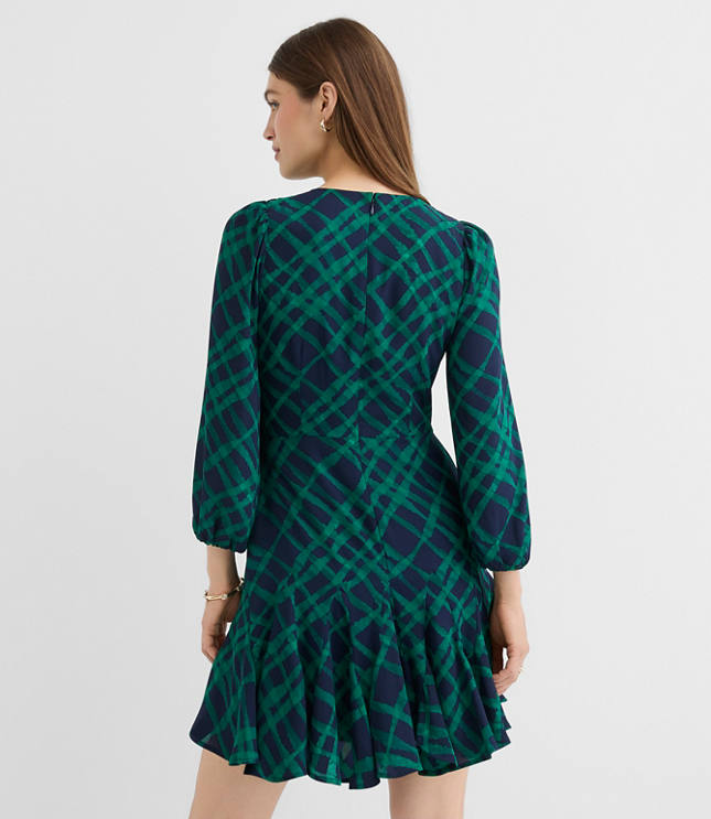 Plaid Keyhole Godet Flare Dress