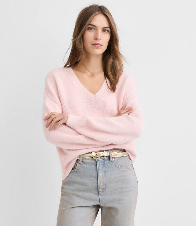 Ribtrim Relaxed V-Neck Sweater