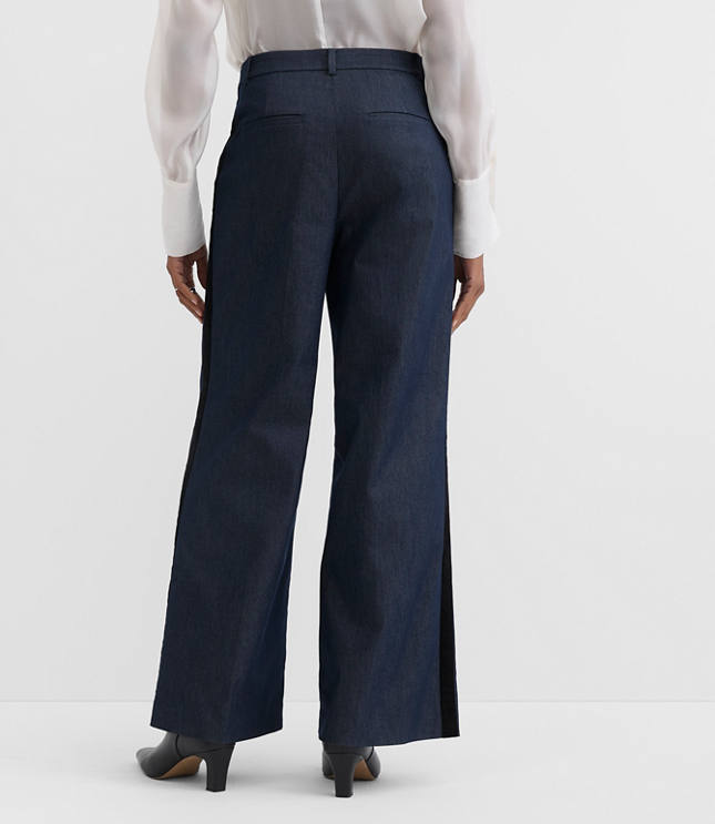Velvet Tuxedo Stripe Clean Wide Leg Pants in Refined Denim