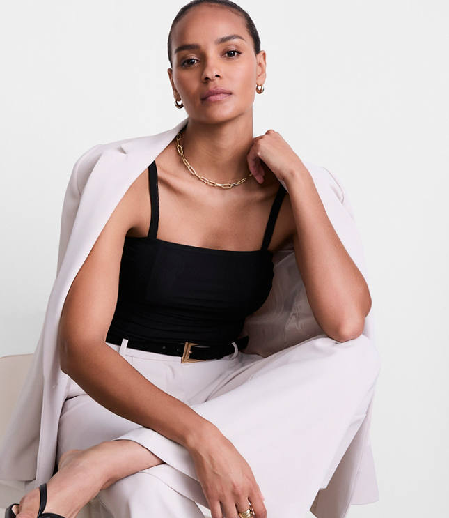 Petite LOFT Versa Shirred Mesh Bodysuit