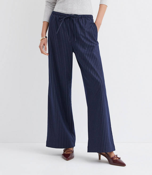 Petite Pull On Straight Pants Pinstripe
