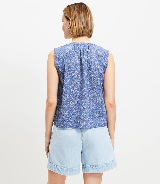 Paisley Pleated Yoke Mixed Media Top