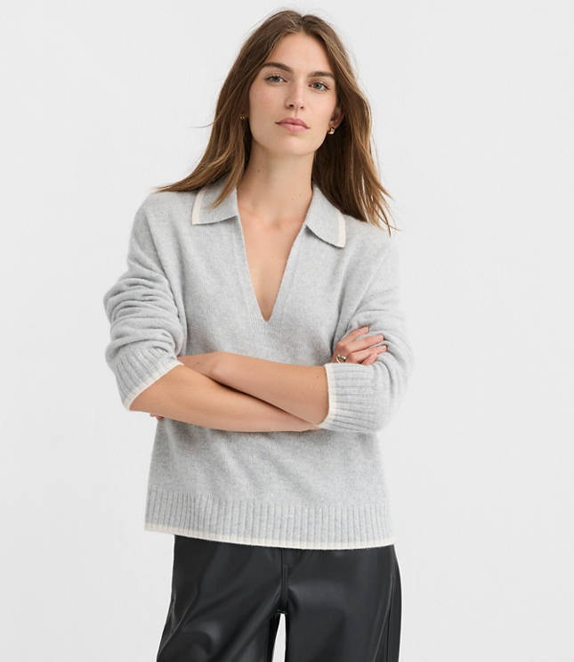 Tipped Collared Cashmere Sweater