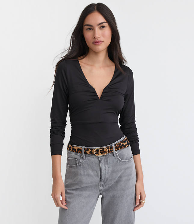 Ruched Deep V-Neck Top