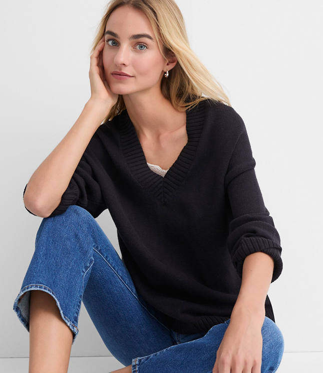 Petite Slouchy V-Neck Sweater