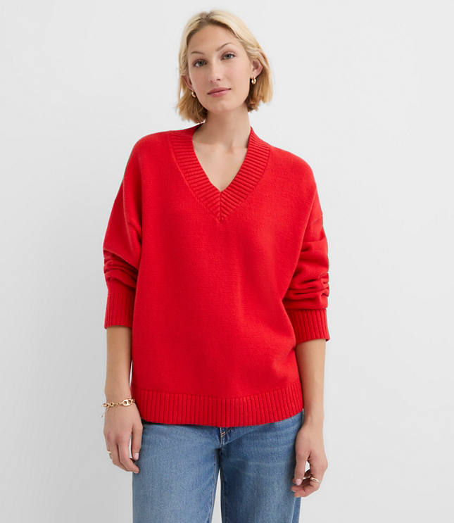 Petite Slouchy V-Neck Sweater