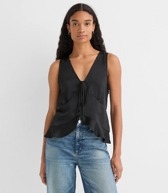 Ruffle Tie Neck Shell