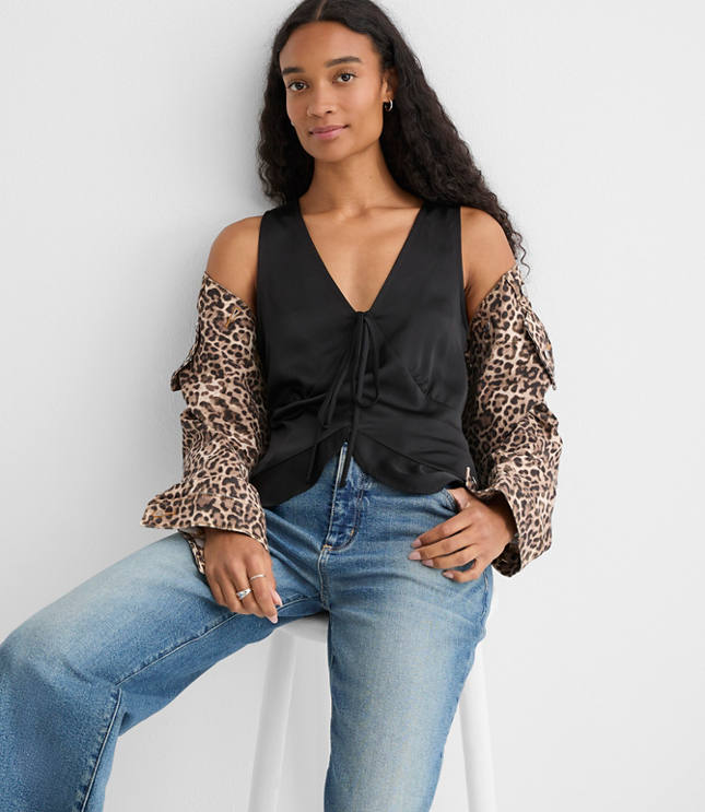 Ruffle Tie Neck Shell