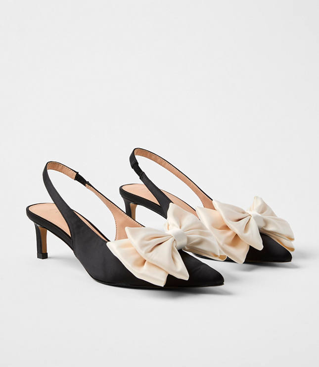 Satin Bow Slingback Kitten Heels