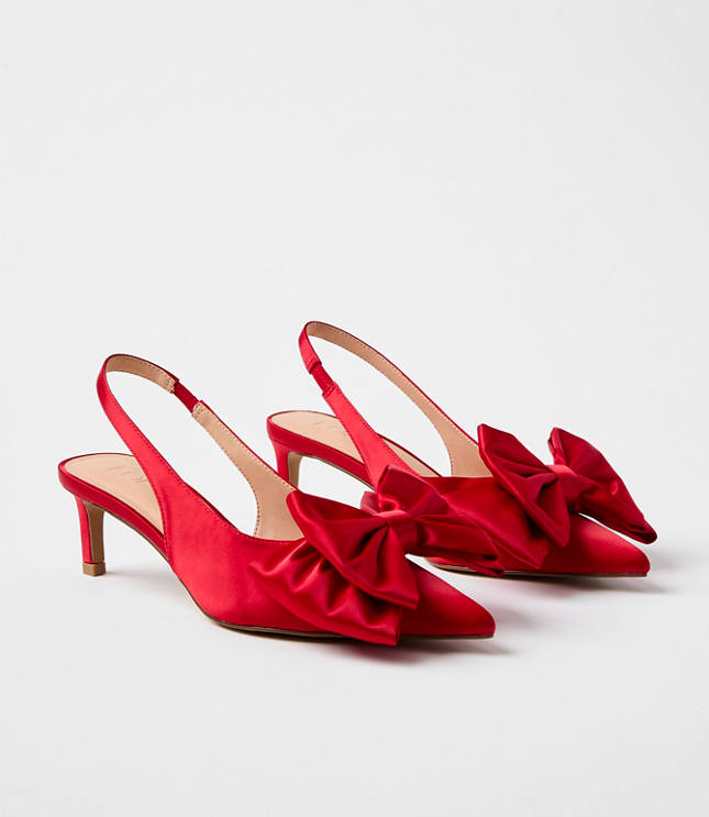 Satin Bow Slingback Kitten Heels