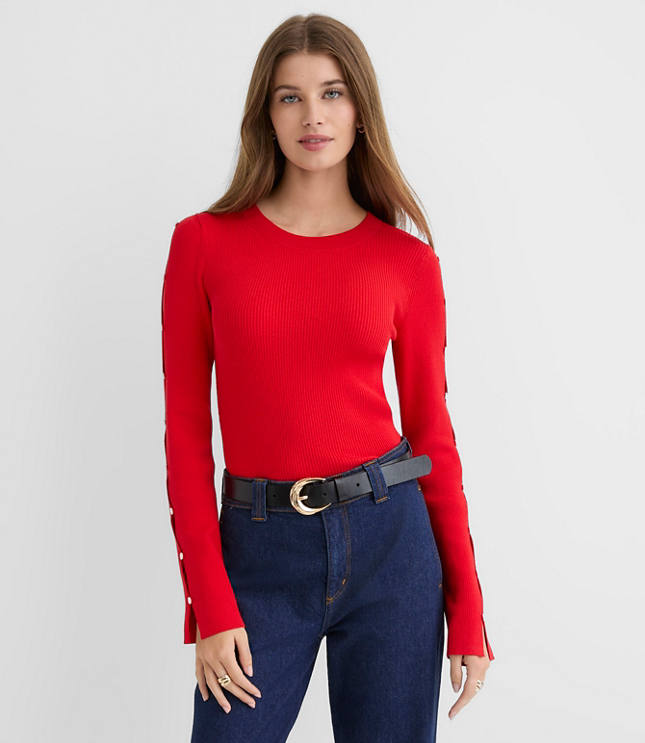 Button Sleeve Ribbed Sweater