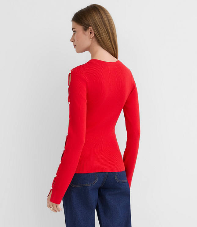 Button Sleeve Ribbed Sweater