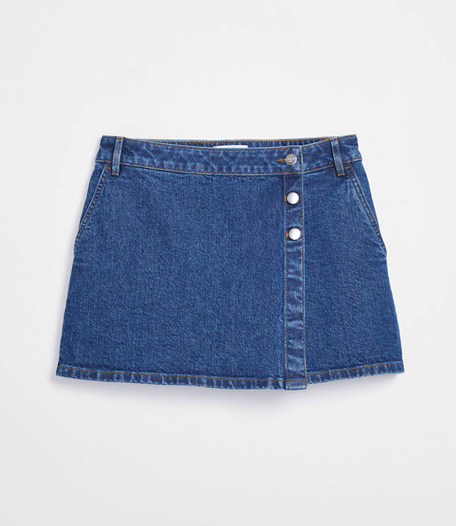 Denim Wrap Skort in Medium Stone Wash