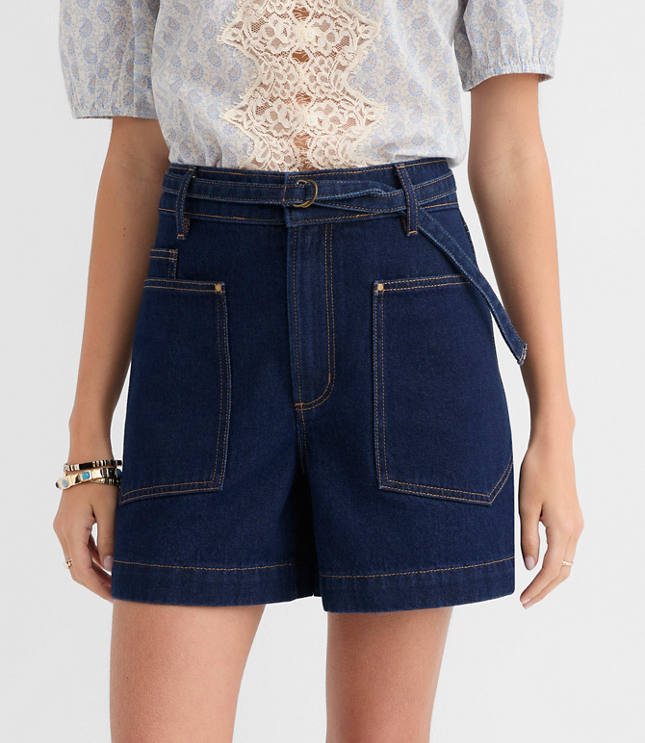 Belted Denim Utility Shorts in Classic Rinse Wash