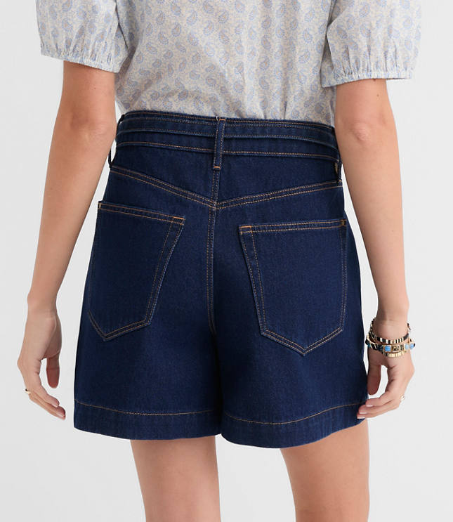 Belted Denim Utility Shorts Classic Rinse Wash