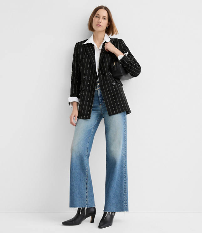 Brushed Pinstripe Tailored Double Breasted Blazer